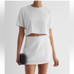 Express skimming crew neck boxy sequin crop top
white/cream